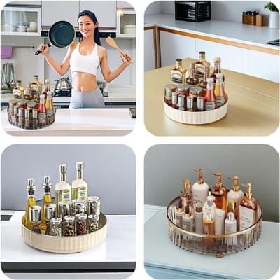 Famanu - Lazy Susan draaiplateau 27 cm, melkwit, ronde keukenorganizer
