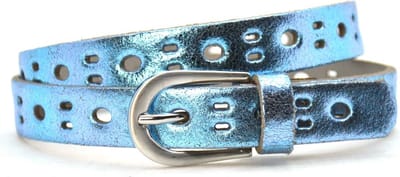 Kinderriem meisje 20430 Fashion riem perfo metallic - blauw - maat 75 - Totale lengte circa 90cm