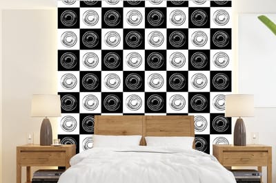 Behang - Fotobehang Patronen - Schaakbord - Zwart Wit - Breedte 220 cm x hoogte 240 cm