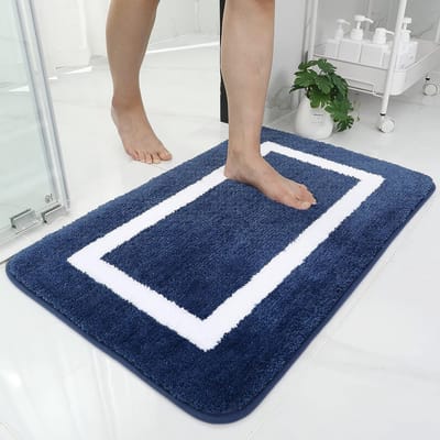 Badkamertapijt, badmat, antislip, wasbaar, zachte microvezel, hoogpolig, 40 x 60 cm, marineblauw