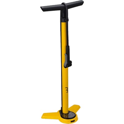 BBB Cycling AirSteel Fietspomp met Drukmeter - 11 BAR 160 PSI - Ventielen: Dunlop, Presta & Schräder - Hoge Druk Vloerpomp Racefiets en MTB - Geel - BFP-27