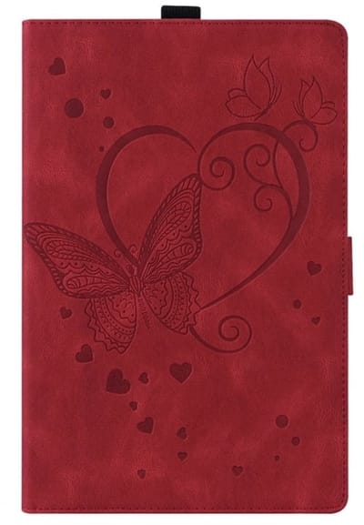 Luxe Bescherm-Etui Hoes Map geschikt voor Samsung Galaxy Tab A11 Plus - A9 Plus - 11" - Hart en Vlinder - Rood