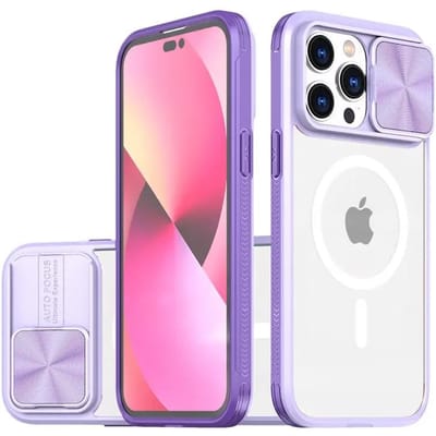Schuif Camera Lens Beschermer Armor Case Voor iPhone 15 13 14 Plus 11 12 Pro Max Voor Magsafe Schokbestendige Armor Bumpers Transparante Cover For iPhone 14 pink
