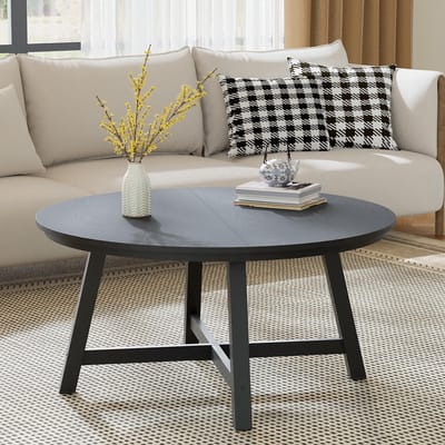 Salontafel Rond - 91x91x47cm - Grote - Metalen Poten - 4cm Tafelblad - Vintage Stijl - Voor Woonkamer - Zwart