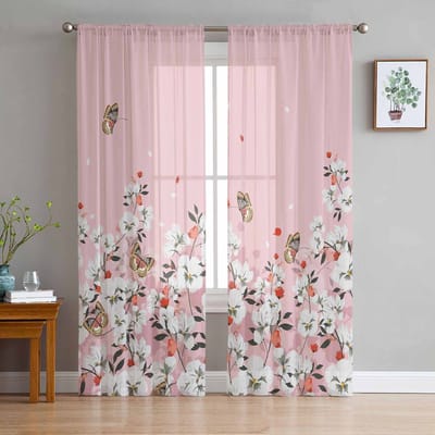 Binnen Tule Gordijnen Vlinder Kleurig Dicht Meisjesslaapkamer Exquise Voile Gordijn Woonkamer Keuken Chiffon Stof Gordijnen 135W x 114H(cm)