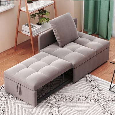 OKWISH Slaapbank 177x64,5x65 cm – 3-in-1 Omvouwbare Slaapbank Met 5-Standen Rugleuning – Voor Kleine Ruimtes En Gasten – Gestoffeerd – Zonder matras – Grijs