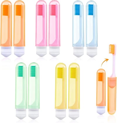 Reistandenborstels - Opvouwbare borstels - Hygiënisch reizen - Ergonomisch handvat - 10 stuks - Multicolor