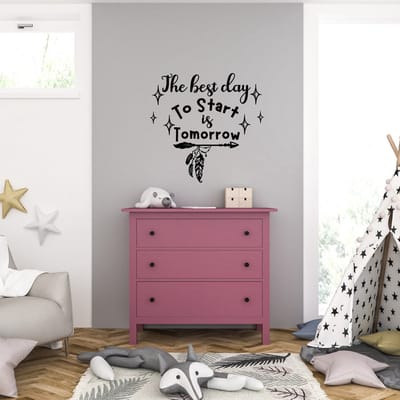 Muursticker - The Best Day To Start Is Tomorrow - 58 x 60 - Zwart