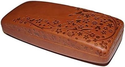 Brillenkoker - Etui - Bril Beschermen - Bloemenreliëf - 16 cm - Bruin