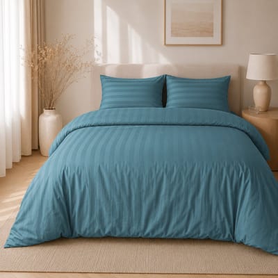 Hotellinnen Dekbedovertrek Blauw | 27mm Streep - 140 x 200/220 cm + 1 kussensloop