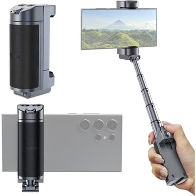 Veelzijdige Smartphone Selfie Grip Telefoon Camera Grip Ingebouwde Uitschuifbare Selfiestick met Afneembare zwart