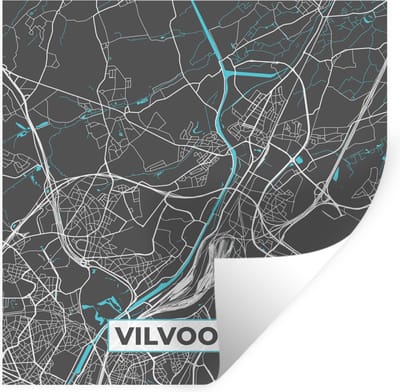Muurstickers - Sticker Folie - Stadskaart – Grijs - Kaart – Vilvoorde – België – Plattegrond - 100x100 cm - Plakfolie - Muurstickers Kinderkamer - Zelfklevend Behang XXL - Zelfklevend behangpapier - Stickerfolie