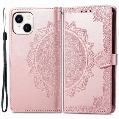 YPCd Bookcase geschikt voor Apple iPhone 15 Plus - Bloemen Design - Portemonnee / Wallet Hoesje - Roze