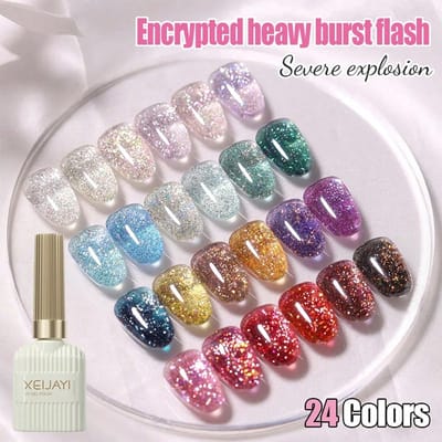 XEIJAYI 24 kleuren 15 ml Explosion Glitter Nagellak, reflecterend en glanzend, inclusief verwijderbare UV/LED-lamp - Geschikt voor doe-het-zelf manicure thuis of in de nagelsalon