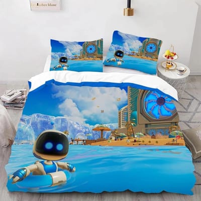 Astro Bot Schattige Cartoon Beddengoed Collectie Dekbed Collectie Eenpersoons Tweepersoons Bed King Size Bed Collectie Slaapkamer Jongens Volwassenen Dekbedovertrek Kussensloop 200X200cm-3pcs