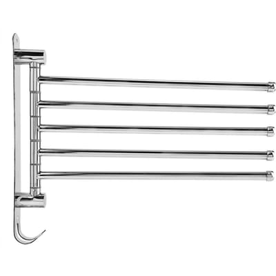 RVS Wandmontage Draaibaar Handdoekenrek Badkamer Handdoekenstang met Haak(Vijf Hengels) white