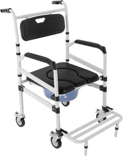 Toiletstoel met wielen, douche- en rolstoelfunctie, bed-toiletstoel voor ouderen en gehandicapten, 80 x 55 x 20 cm, inclusief armsteunen voor extra comfort