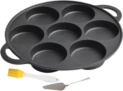 Gietijzeren pan - Ontbijtpan - Maak pannenkoeken - 7-delig ontwerp - 30.5 cm - Zwart