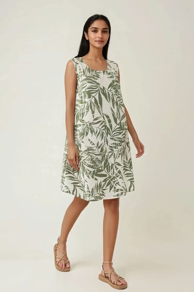 Bloemen A-vormige Mouwloze Mini-jurk