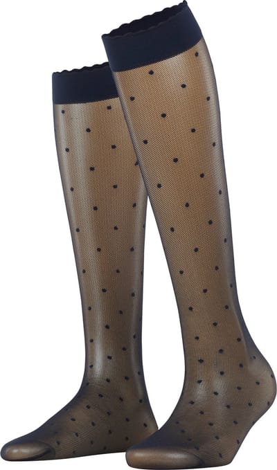 FALKE Dot gedessineerd materiaal transparant 15 DEN kniekousen dames blauw - maat 35-38
