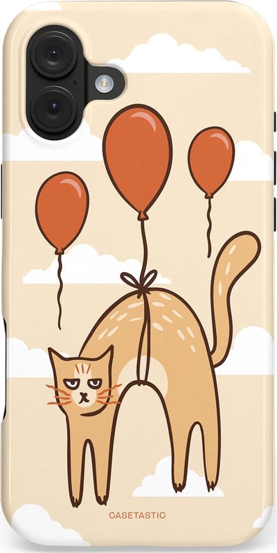Casetastic hoesje geschikt voor Apple iPhone 16 Plus - MagSafe - Dubbellaagse bescherming - Kattenfeest Ballonnen - Fashion Case - Crème Wit Perzik