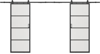 Vente-unique Dubbele schuifdeur met wandbevestiging - aluminium en transparant gehard glas - 2 x H205 x L83 cm - SINCA II