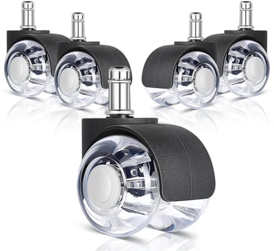 Set van 5 bureaustoel wielen - 11 mm x 22 mm, 360 graden draaibaar, stil en eenvoudig te installeren, geschikt voor harde vloeren en tapijt
