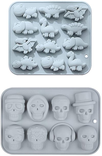 Dailygoods- Koekjesvorm Dinosaurus/Schedel - Siliconen Bakvorm - Creatieve Vorm - IJsblokjesvorm - Milieuvriendelijk - Afmetingen 16,6x14,7 cm/19x12,7 cm