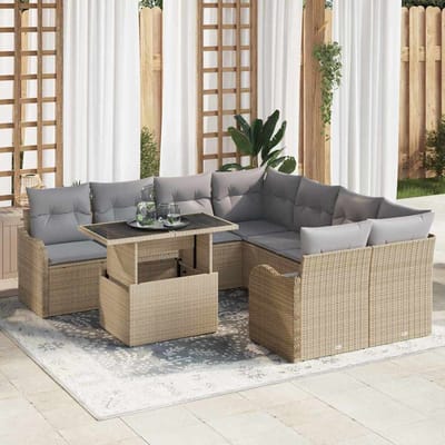 vidaXL Tuin Sofa Set 9 st Beige poly rattan
