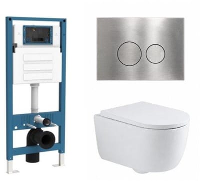 QeramiQ Dely Swirl Toiletset - inbouwreservoir Qeramiq Flush - 35mm zitting - metaal RVS bedieningsplaat - ronde knoppen - glans wit