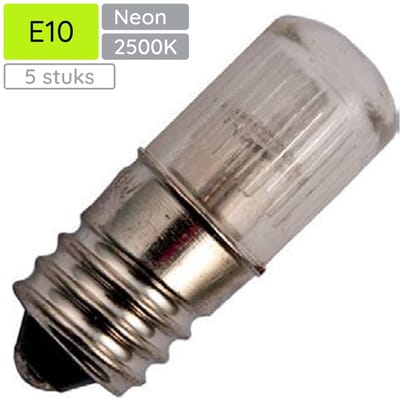 Signaallamp E10 130V - 5 stuks - T9 Neonlamp Ø9mm - 23mm - 2500K - Dimbaar - Rood