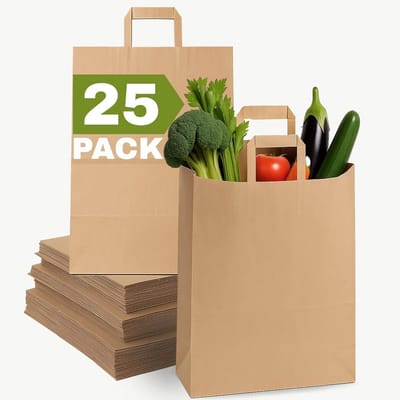 Grote bruine papieren boodschappentassen met handgrepen - 25 stuks - 12x7x17 inch