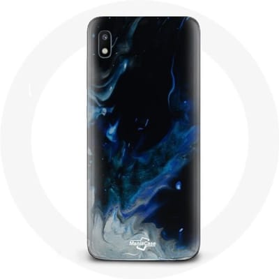 Hoesje voor Samsung Galaxy A10 Veelkleurige rookwolken van blauwgrijs en zwart op een zwarte achtergrond