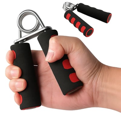 Handgrip Trainer – 25KG Weerstand – Rood/Zwart – Foam Hand Gripper met RVS Veer & Antislip Greep – Compacte Hand- en Armversterker – Handtrainer voor Fitness, CrossFit & Krachttraining – 9x12 cm – 80 g