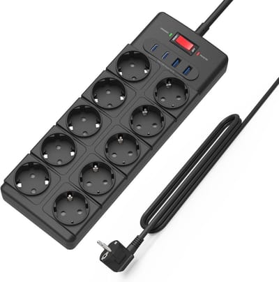ApexArte® Stekkerdoos met USB - Verdeelstekker - Stopcontact Splitter - Zwart