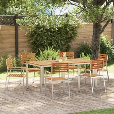 vidaXL - Tuin - Eettafel - Set - 7 - st - Massief - acaciahout - en - roestvrij - staal