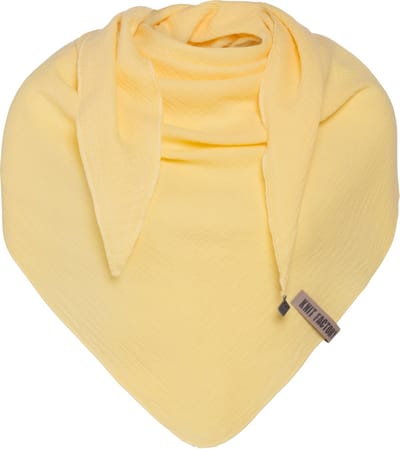 Knit Factory Liv Gebreide Omslagdoek - Driehoek Sjaal Dames - Katoenen sjaal - Zomersjaal - Luchtig en zacht - Zomer stola - Citrus - Felgeel - Duurzaam - 190x85 cm - 100% Biologisch katoen