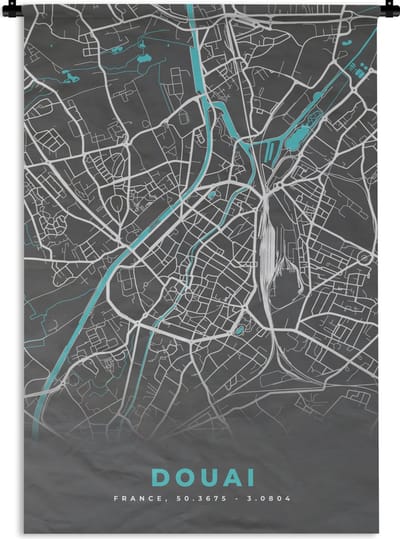 Wandkleed - Wanddoek - Douai - Frankrijk - Plattegrond - Stad - Stadskaart - 120x180 cm - Wandtapijt