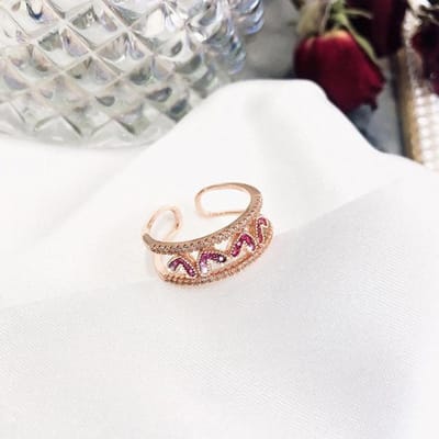 Bagues d'ouverture en or rose avec micro pierre rouge pour femmes, cercle de couleur, amour, mode, métal doré, bijoux géométriques, cadeaux rouge