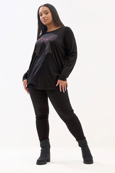 Yours Top Met Lange Mouwen En Strikontwerp Met Diamantjes In Zwart Size 50-52