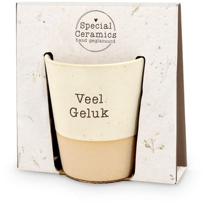 Mok - Beker - Toffeemix - Geluk - Keramiek - lint: "Speciaal voor jou" - Cadeauverpakking