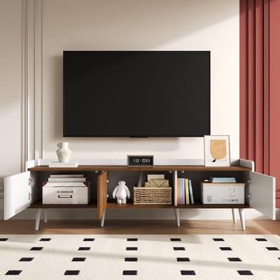 TV-meubel 160 x 39 x 49 -5 cm - driekast onderkast - wit en natuurlijk houtnerf afwerking