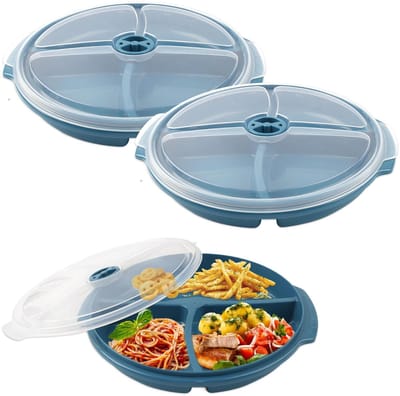 Magnetron Borden met Deksel - Set van 3 - 3 Vakken - Herbruikbare Maaltijdborden - Bento Lunchbox - Voor Magnetron, Maaltijdprep & Voedselopslag