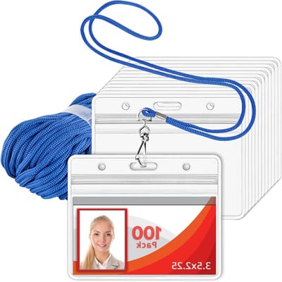 Badgehouders Set - Naamkaarthouders - Identificatie Tonen - Waterdichte Ritssluiting - 100 Stuks - Blauw