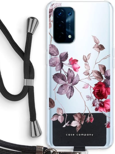 Case Company® - Hoesje met koord geschikt voor Oppo A74 5G hoesje met Koord - Mooie bloemen - Telefoonhoesje met Zwart Koord - Bescherming aan alle Kanten en Over de Schermrand