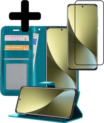 Hoesje - Met Screenprotector - Geschikt voor Xiaomi 12 - Luxe Pasjeshouder - Bookcase Portemonee - Flip Case - Kunstleer Book Case - Flipcase - Book Cover - Walletcase - Portemonneehoes - Telefoonhoesjes - Turquoise
