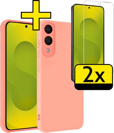 Hoesje - Met 2x Screenprotector - Geschikt voor Samsung Galaxy S25 Edge - Sterk & Shockproof - Back Cover - Siliconen Case - Telefoon Hoes - Telefoonhoesjes - Lichtroze