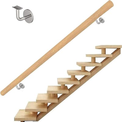 Houten Leuning - Wandsteun Trap - Veilig Traplopen - Massief Grenen Hout - 270 cm - Natuurlijk
