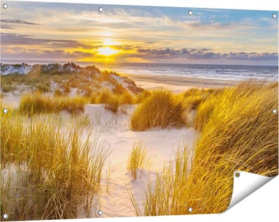 Gards Tuinposter Strand en Duinen tijdens Zonsondergang - 120x80 cm - Tuindoek - Tuindecoratie - Wanddecoratie buiten - Tuinschilderij