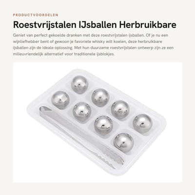 Dailygoods- IJsballen Roestvrij staal - Herbruikbaar - Koude Drank - Whisky/Wijn Koeler - Diamant/Ronde Vorm - Gezond en Duurzaam - Drankkoeler